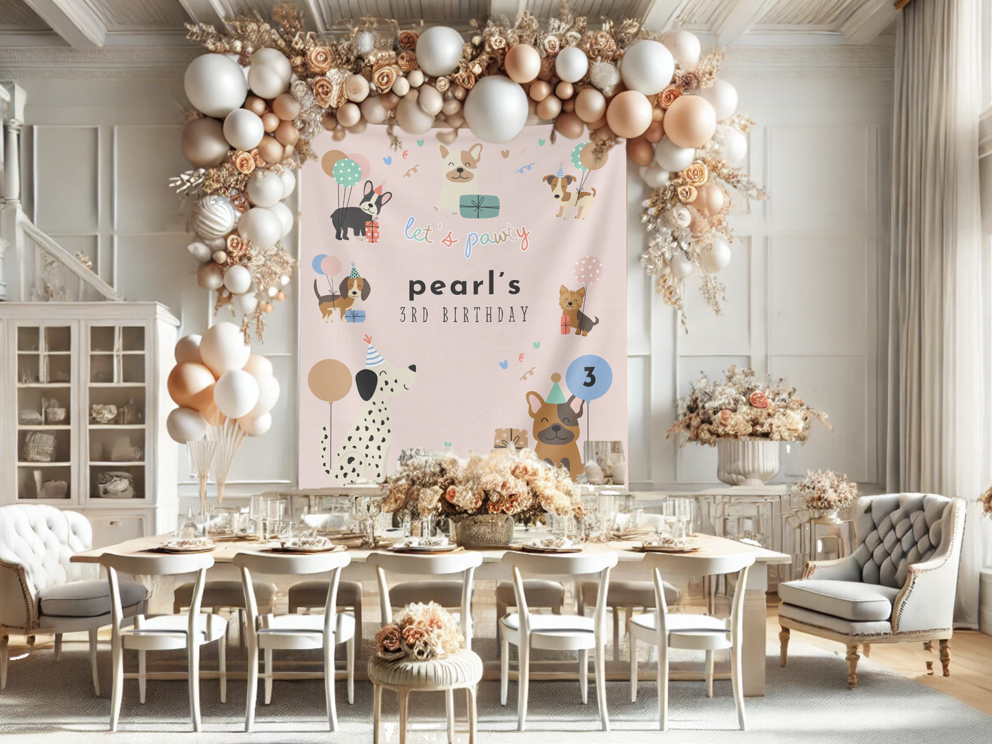 Puppy Pawty Birthday Custom Banner Backdrop