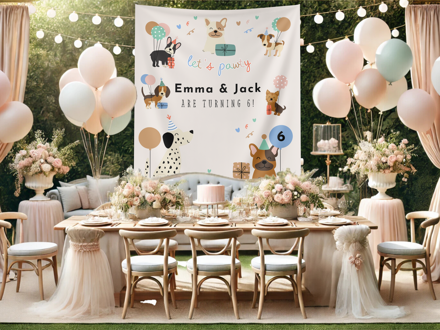 Puppy Pawty Birthday Custom Banner Backdrop