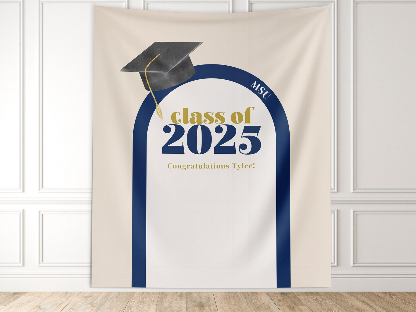 Cap & Arch Class of 2025 Custom Graduation Party Banner Backdrop