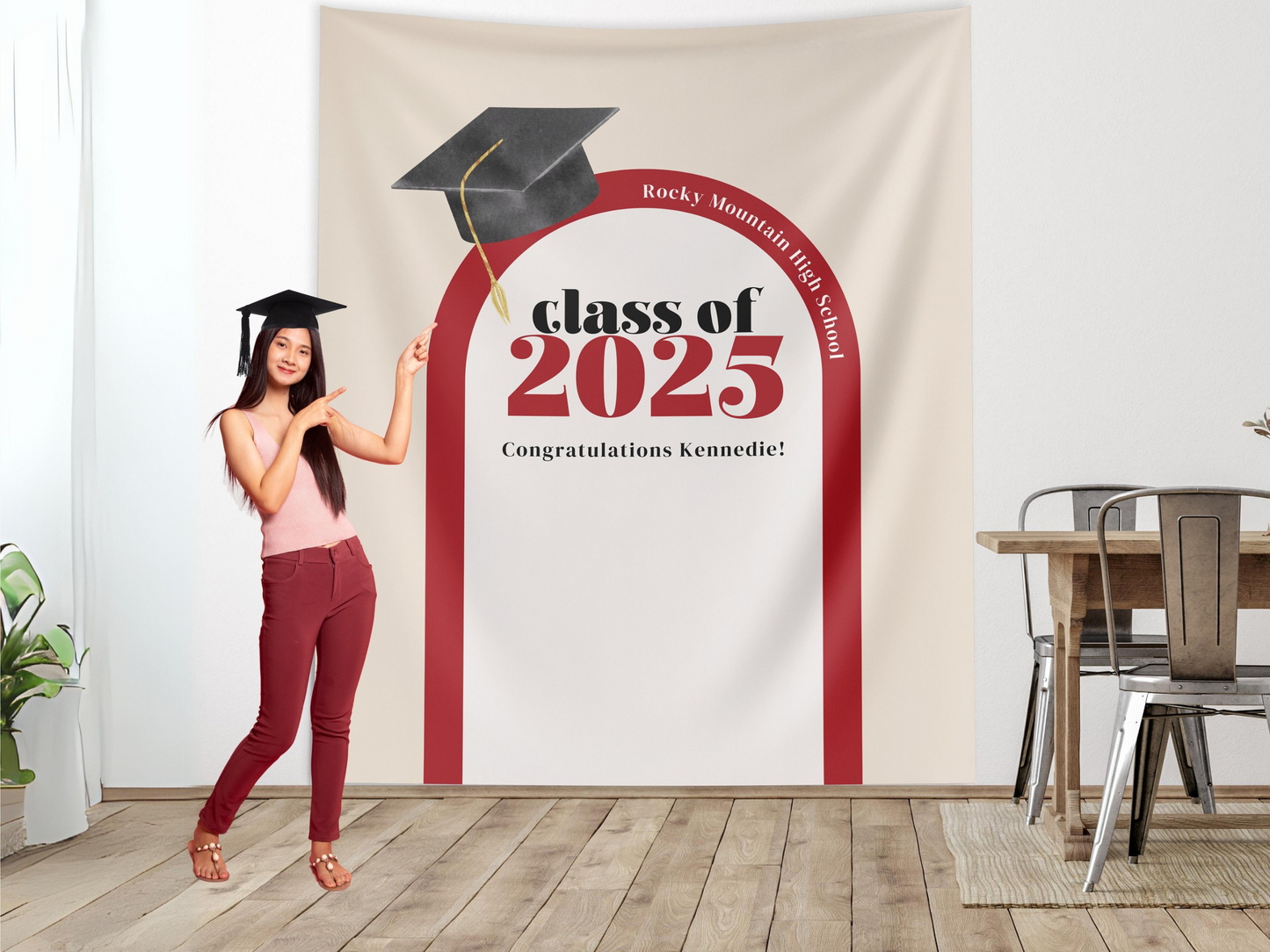 Cap & Arch Class of 2025 Custom Graduation Party Banner Backdrop