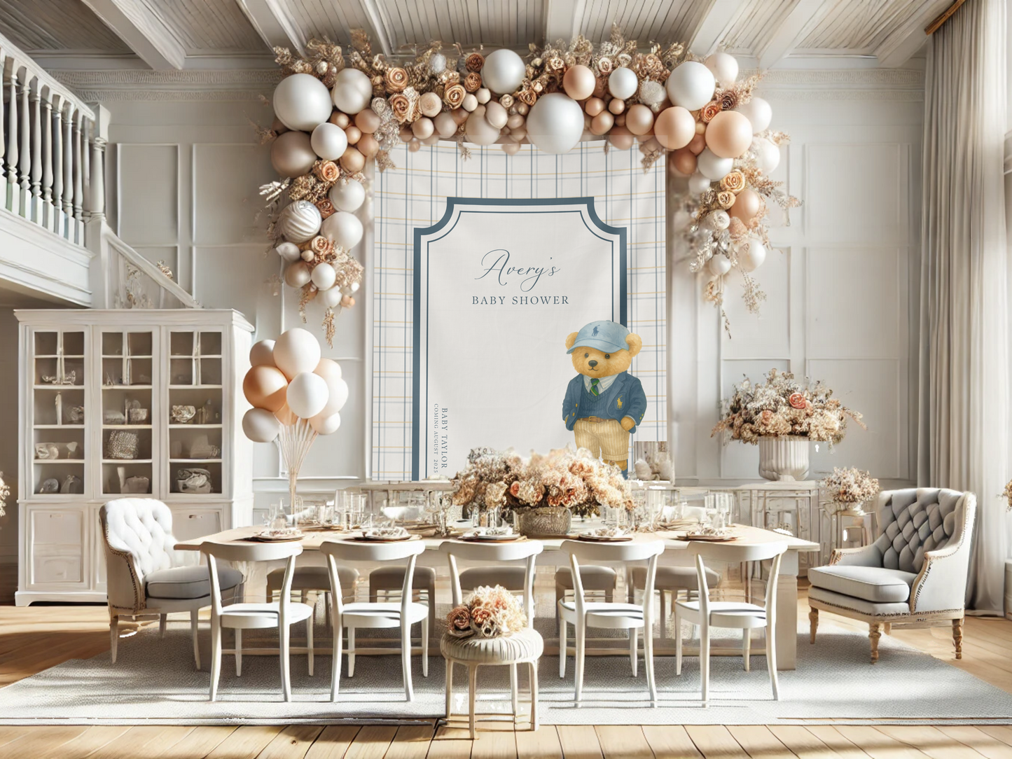 Preppy Teddy Bear Baby Shower Banner