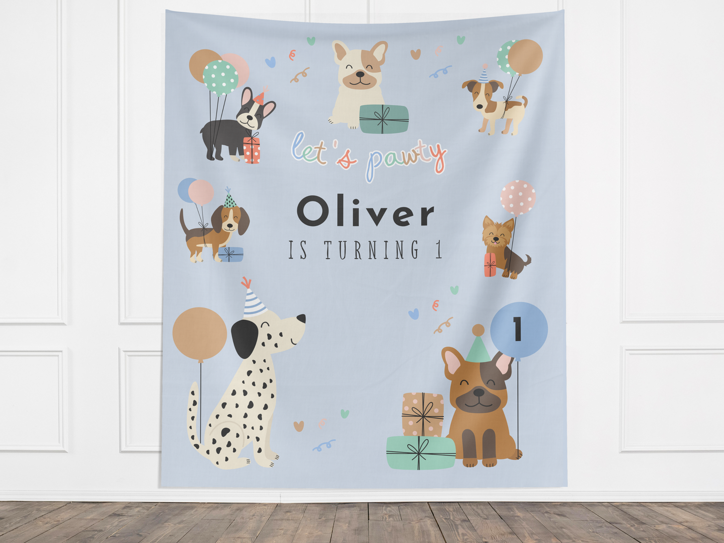 Puppy Pawty Birthday Custom Banner Backdrop