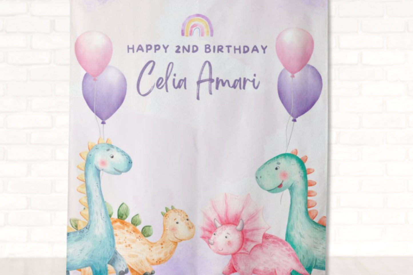 Dinosaur Party Personalized Backdrop | Girly Dinosaur Custom Party Backdrop