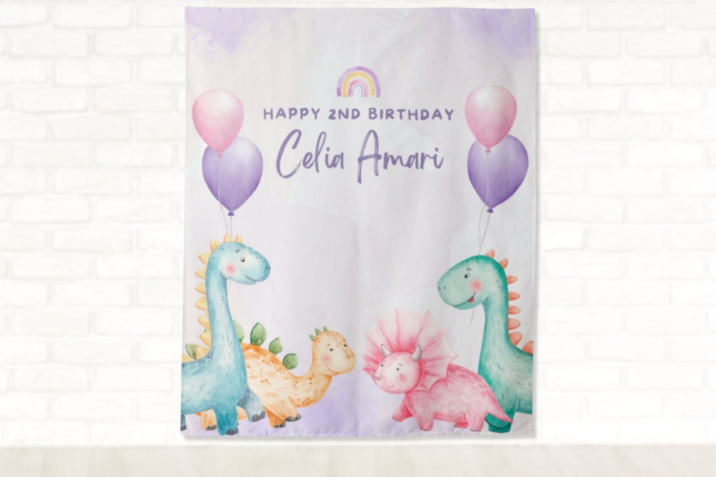 Dinosaur Party Personalized Backdrop | Girly Dinosaur Custom Party Backdrop
