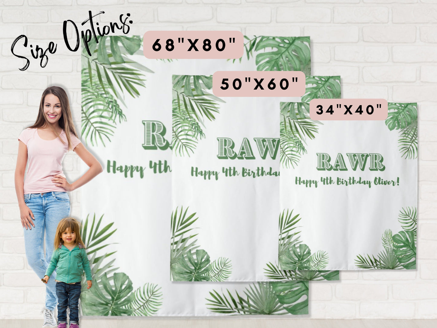 Rawr Dinosaur Party Personalized Birthday Party Backdrop | Palm and Greenery Custom Party Backdrop