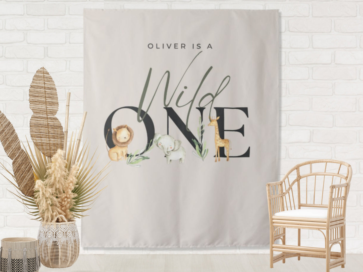 Wild One Custom First Birthday Party Backdrop | Personalized Safari Animal Birthday Photo Booth