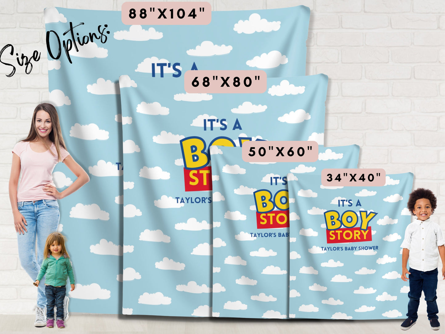 It's a Boy Story Custom Baby Shower Backdrop | Personalized Toy Story Inspired Cloud Photo Booth
