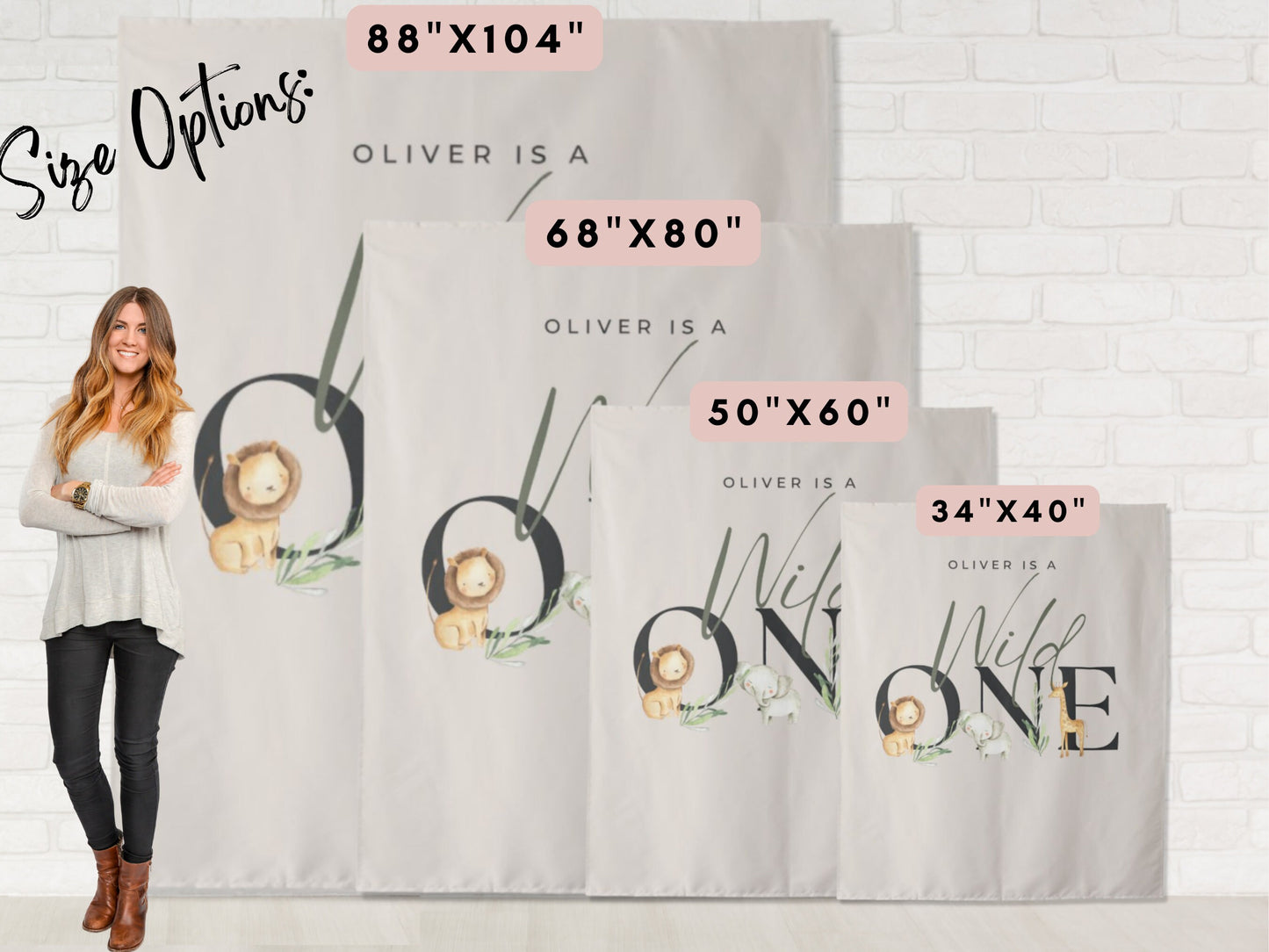 Wild One Custom First Birthday Party Backdrop | Personalized Safari Animal Birthday Photo Booth