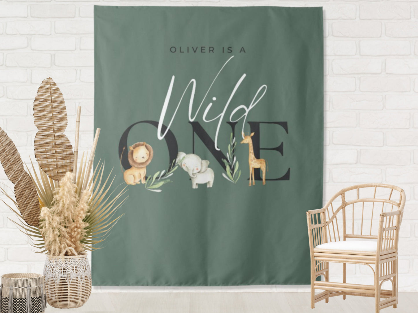 Wild One Custom First Birthday Party Backdrop | Personalized Safari Animal Birthday Photo Booth