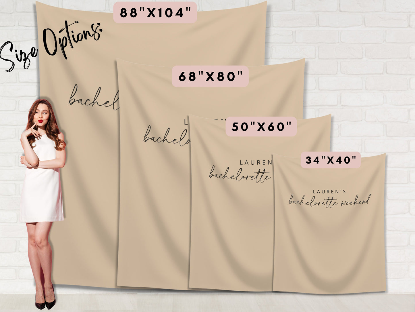 Simple Solid Text Backdrop | Custom Two Line Banner Script and Block | Bachelorette, Engagement, Bridal Shower, Baby Shower, Birthday Party