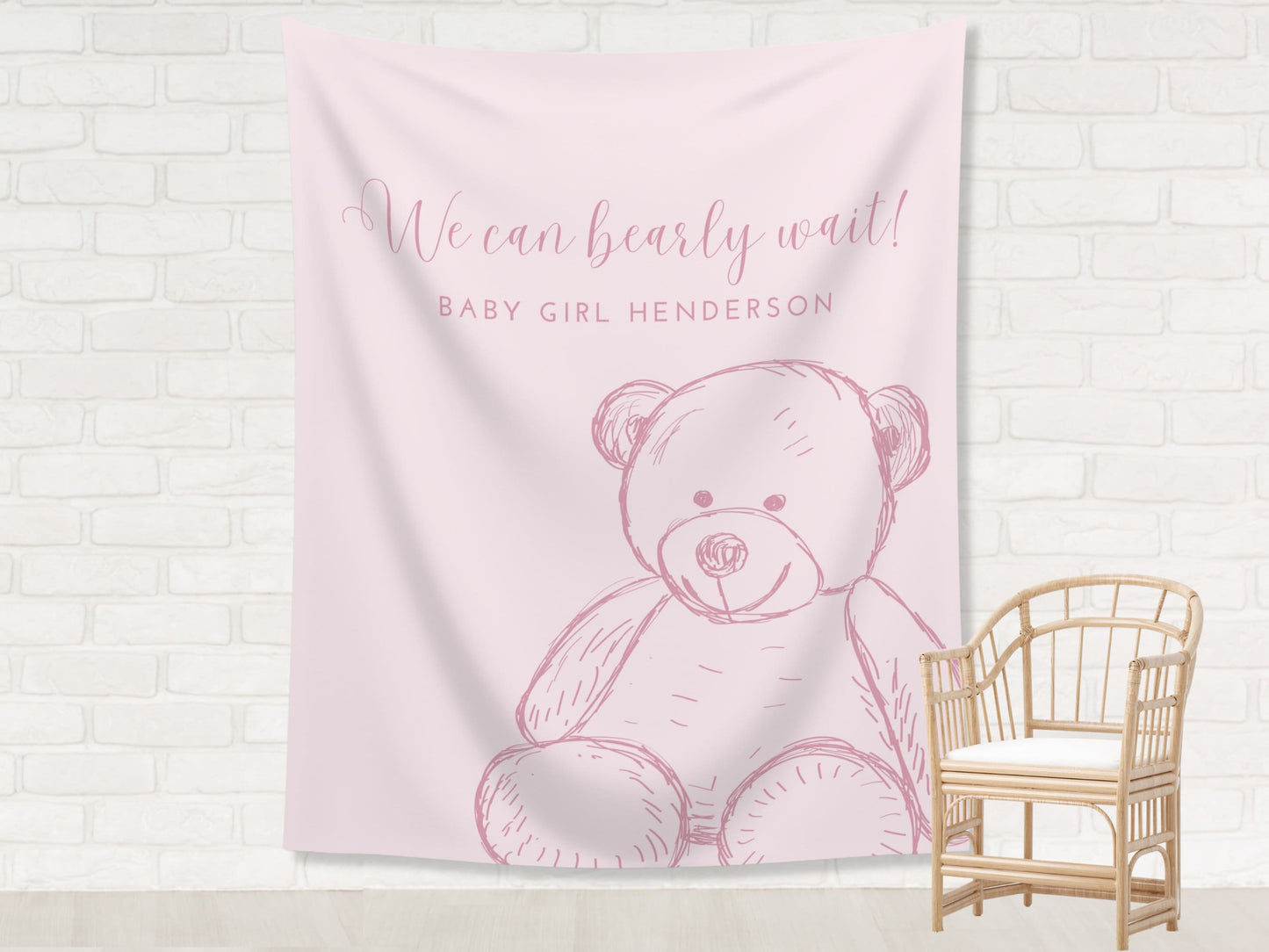 Teddy Bear Custom Baby Shower Banner | We Can Bearly Wait Personalized Party Backdrop | Gender Neutral Baby Shower Décor | Boy Baby Shower