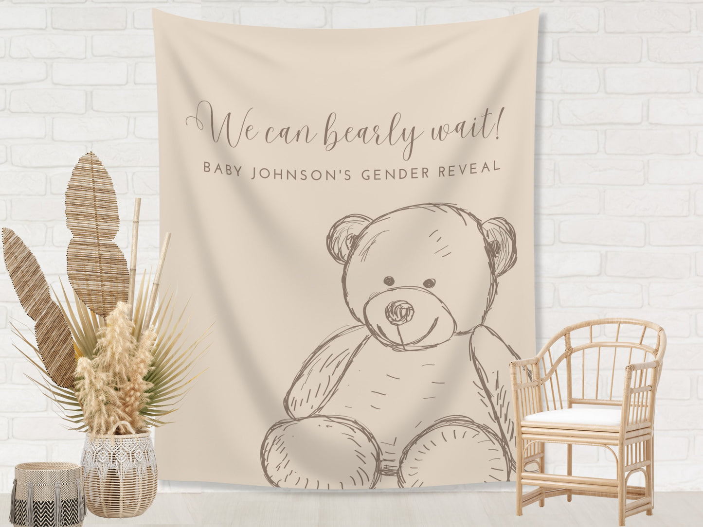 Teddy Bear Custom Baby Shower Banner | We Can Bearly Wait Personalized Party Backdrop | Gender Neutral Baby Shower Décor | Boy Baby Shower