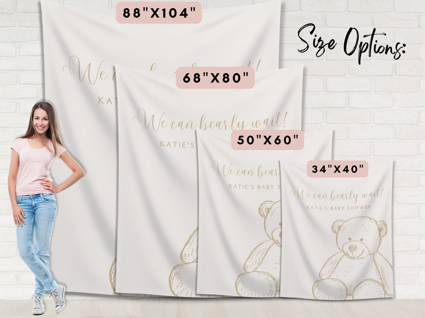 Teddy Bear Custom Baby Shower Banner | We Can Bearly Wait Personalized Party Backdrop | Gender Neutral Baby Shower Décor | Boy Baby Shower