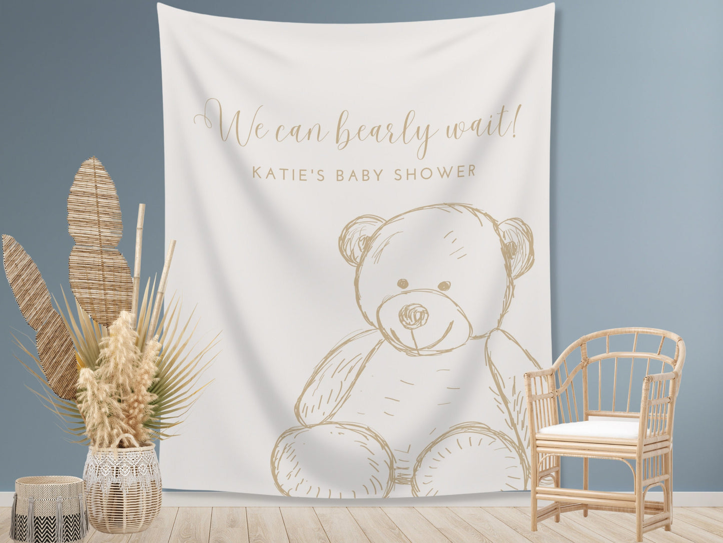 Teddy Bear Custom Baby Shower Banner | We Can Bearly Wait Personalized Party Backdrop | Gender Neutral Baby Shower Décor | Boy Baby Shower