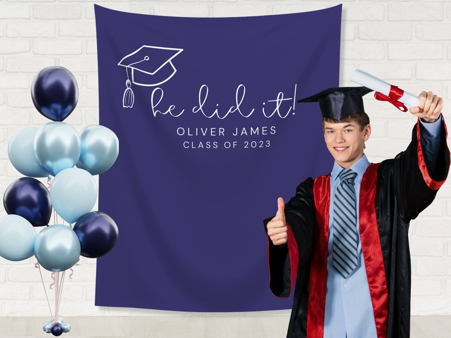 You Did It Class of 2025 Custom Text Graduation Backdrop | She Did It | He Did It Personalized School Colors Banner | Highschool or College