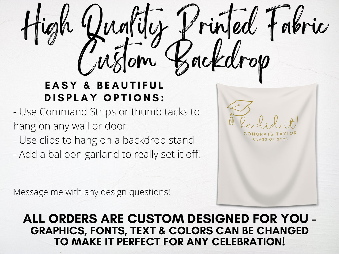 You Did It Class of 2025 Custom Text Graduation Backdrop | She Did It | He Did It Personalized School Colors Banner | Highschool or College