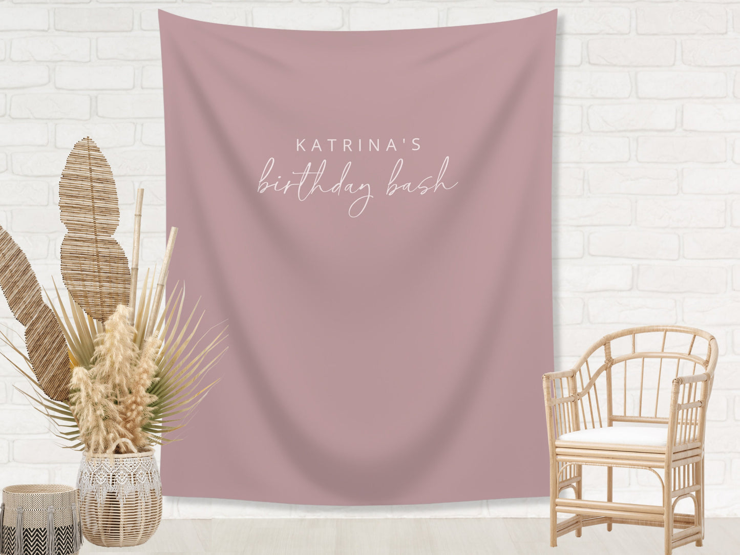Simple Solid Text Backdrop | Custom Two Line Banner Script and Block | Bachelorette, Engagement, Bridal Shower, Baby Shower, Birthday Party