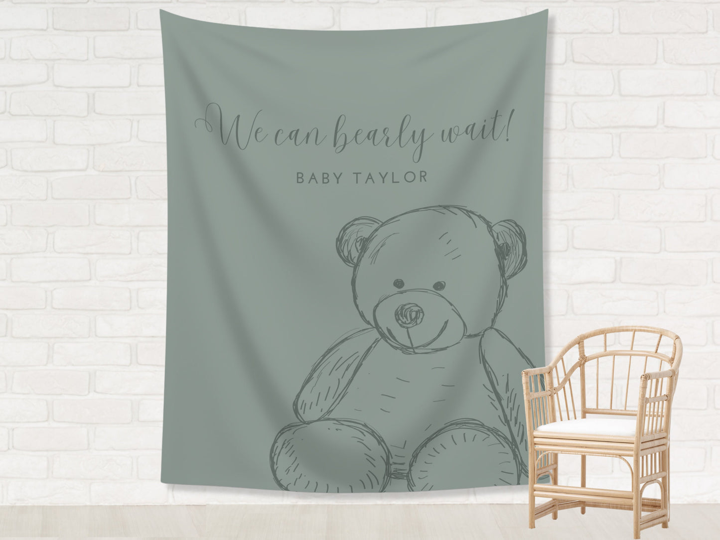 Teddy Bear Custom Baby Shower Banner | We Can Bearly Wait Personalized Party Backdrop | Gender Neutral Baby Shower Décor | Boy Baby Shower