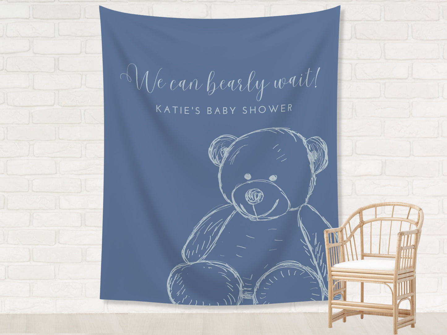 Teddy Bear Custom Baby Shower Banner | We Can Bearly Wait Personalized Party Backdrop | Gender Neutral Baby Shower Décor | Boy Baby Shower