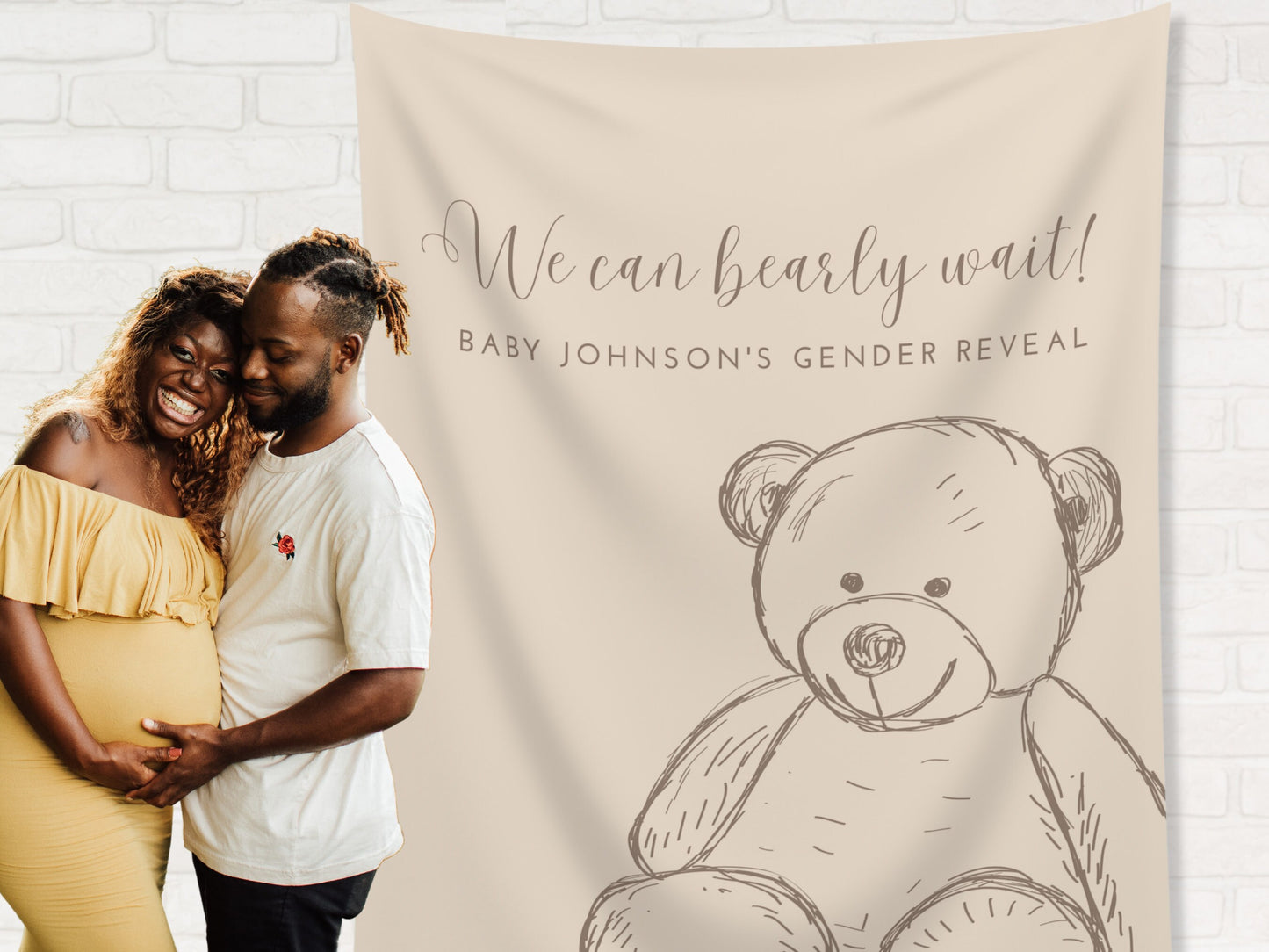 Teddy Bear Custom Baby Shower Banner | We Can Bearly Wait Personalized Party Backdrop | Gender Neutral Baby Shower Décor | Boy Baby Shower