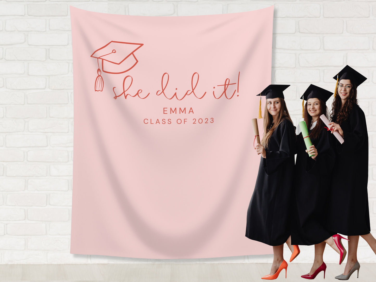 You Did It Class of 2025 Custom Text Graduation Backdrop | She Did It | He Did It Personalized School Colors Banner | Highschool or College