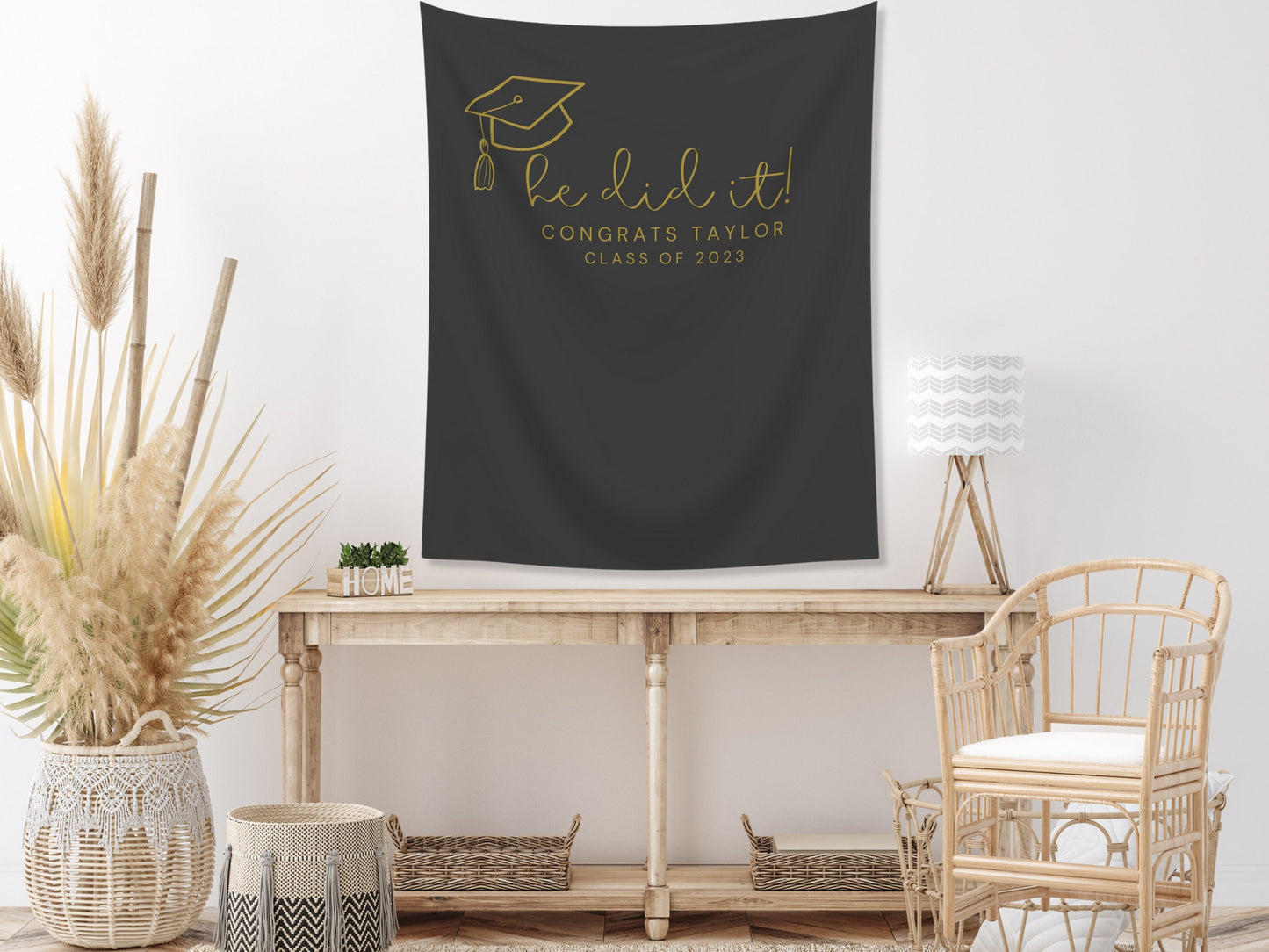 You Did It Class of 2025 Custom Text Graduation Backdrop | She Did It | He Did It Personalized School Colors Banner | Highschool or College