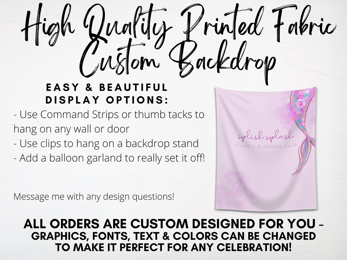 Mermaid Birthday Party Custom Banner | Splish Splash Under the Sea Personalized Birthday Party Backdrop