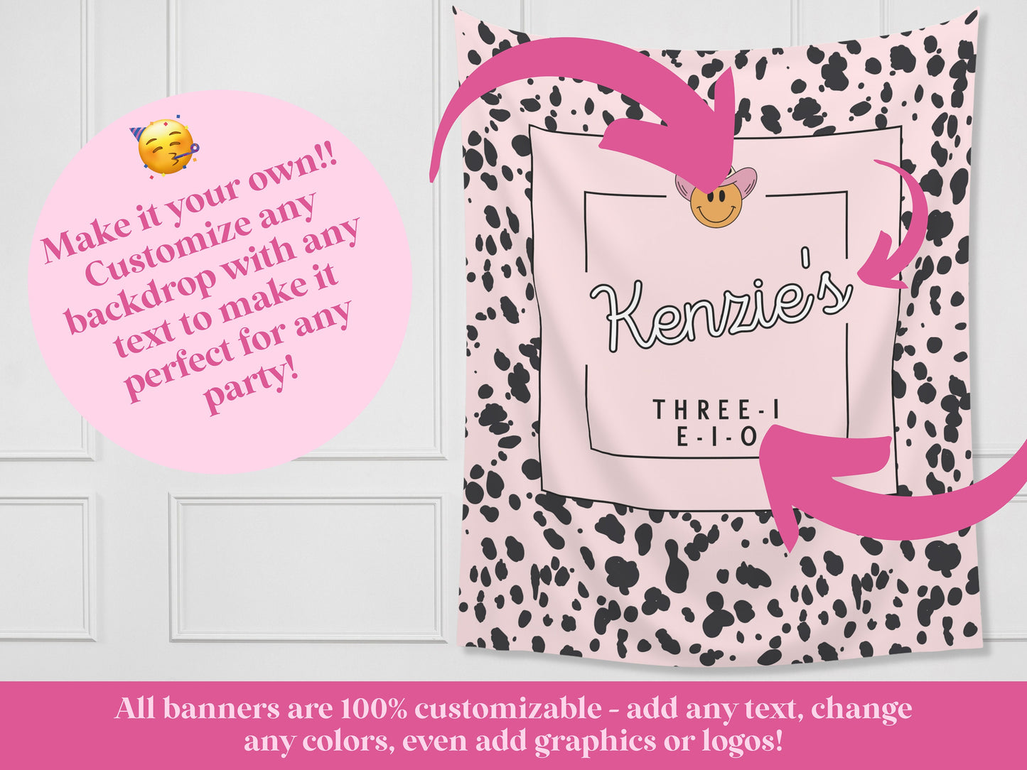 First Rodeo Customizable 1st Birthday Backdrop | Cow Print Custom Farm or Barn Party Banner