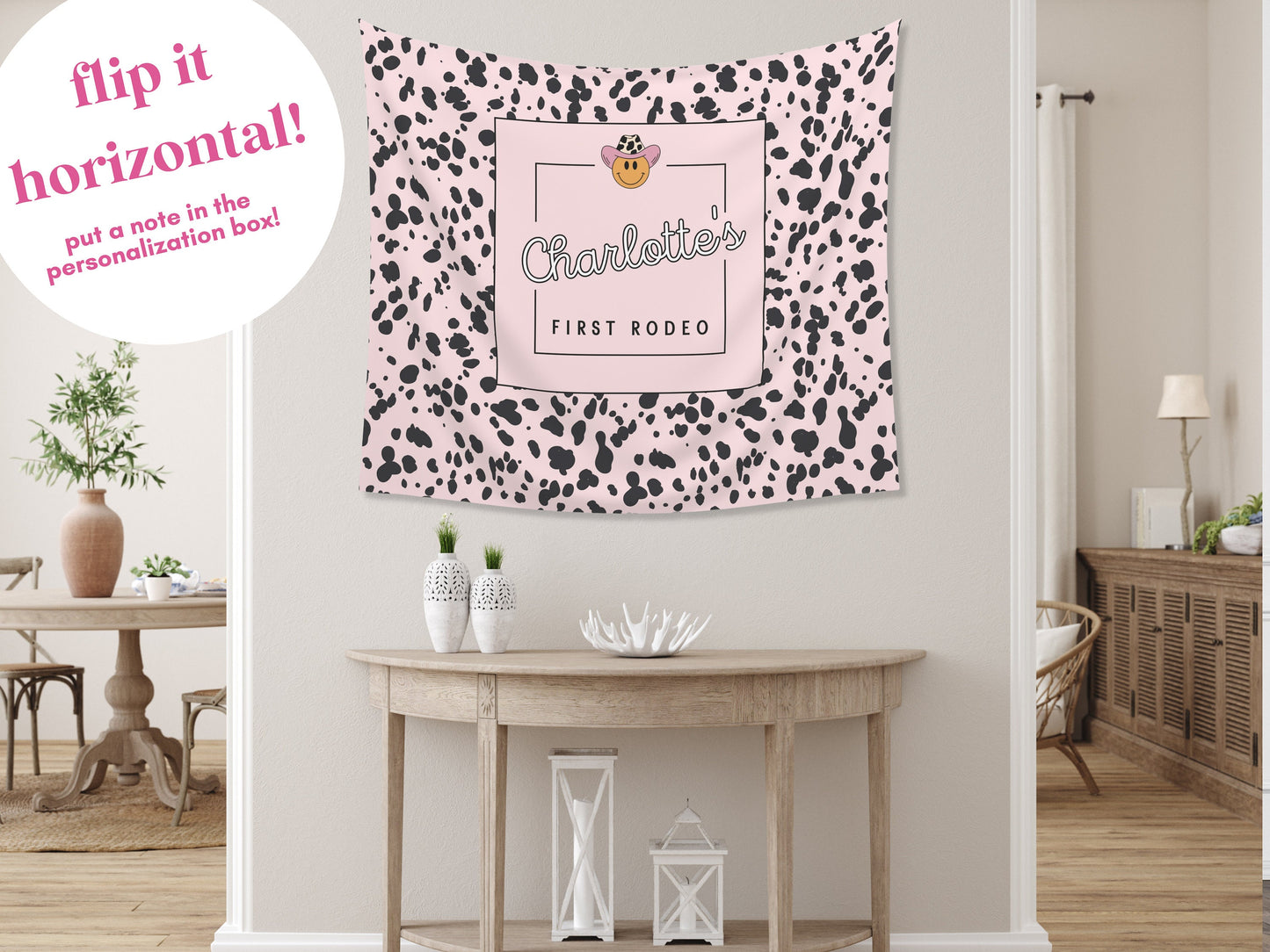 First Rodeo Customizable 1st Birthday Backdrop | Cow Print Custom Farm or Barn Party Banner