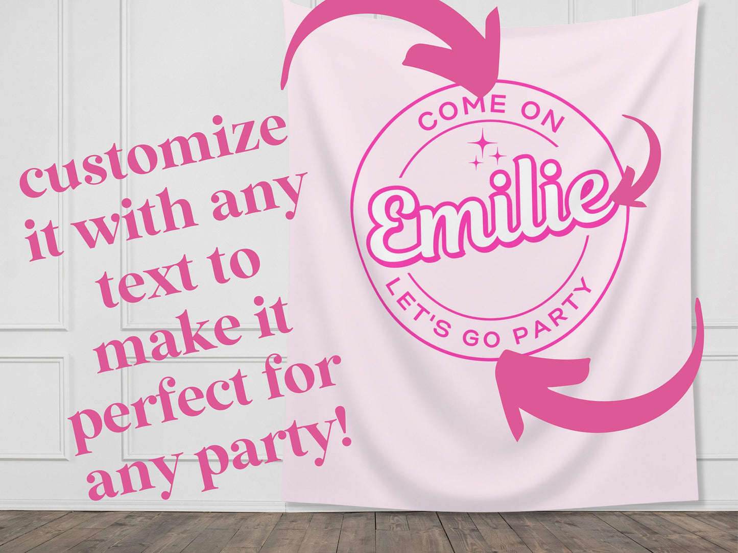Come On Let's Go Party Customizable Birthday Backdrop | Pink Doll Party Personalized Banner | Let's Bachelorette Party | Girl Birthday Party
