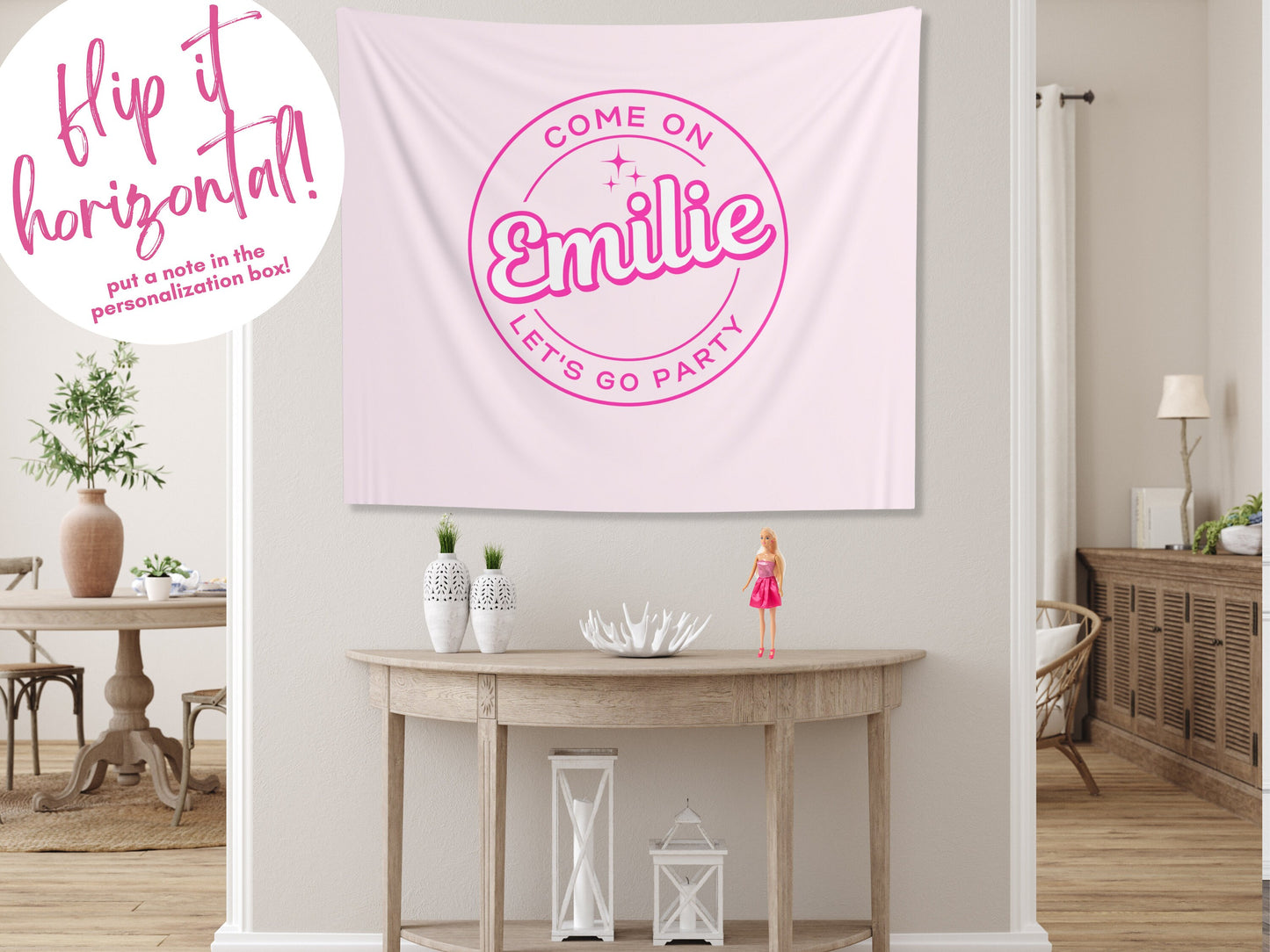 Come On Let's Go Party Customizable Birthday Backdrop | Pink Doll Party Personalized Banner | Let's Bachelorette Party | Girl Birthday Party