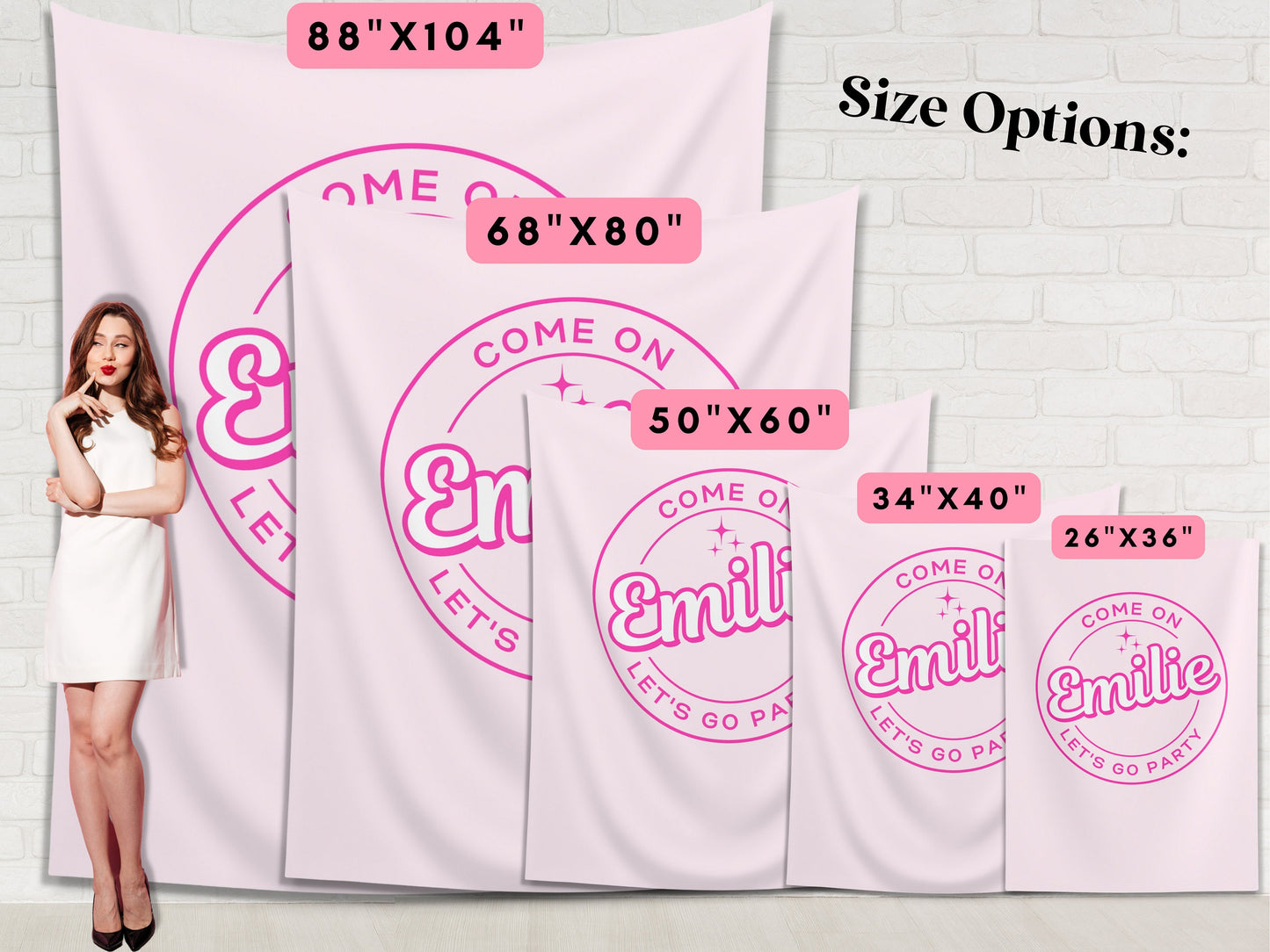 Come On Let's Go Party Customizable Birthday Backdrop | Pink Doll Party Personalized Banner | Let's Bachelorette Party | Girl Birthday Party