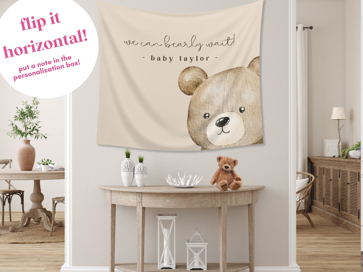 We Can Bearly Wait Customizable Baby Shower Backdrop | Teddy Bear Custom Party Banner