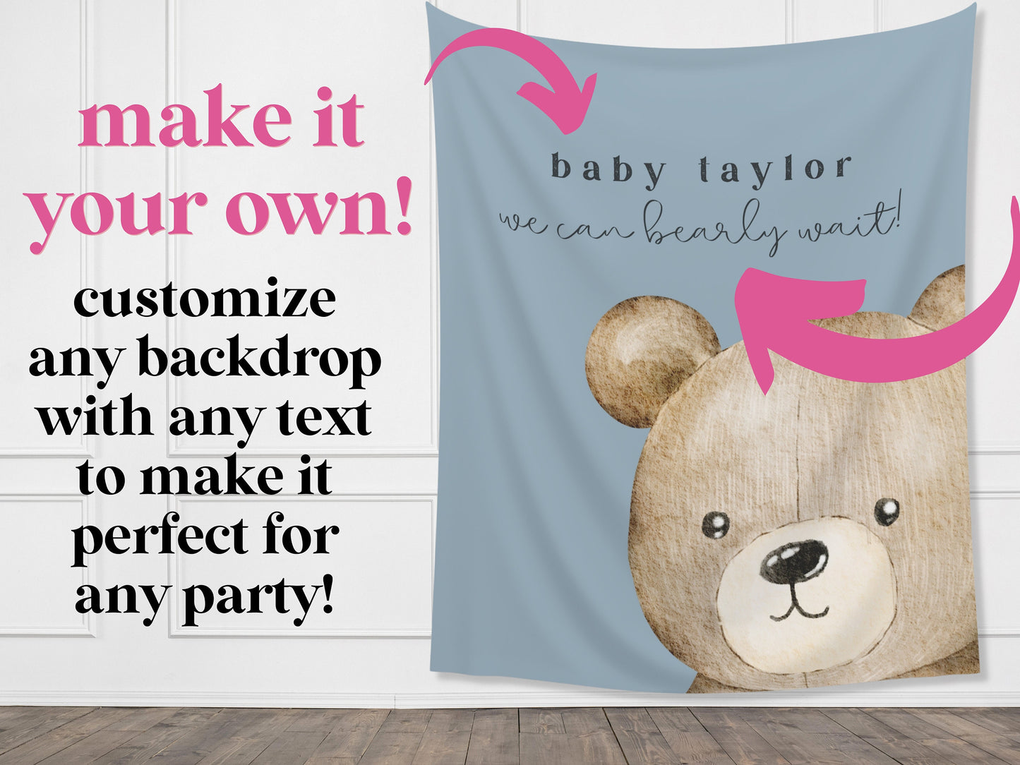 Beary First Birthday Party Customizable Banner | Bear-y 1st Birthday Boy | Teddy Bear Backdrop Décor | Bearly Wait Baby Shower Gender Reveal