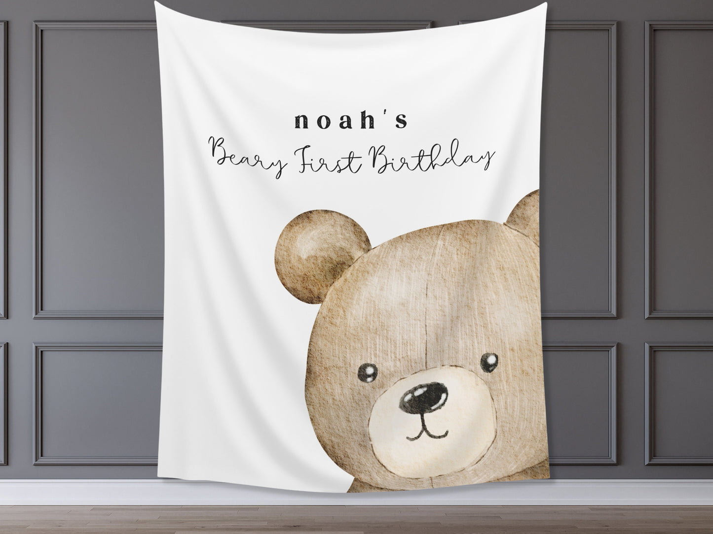 Beary First Birthday Party Customizable Banner | Bear-y 1st Birthday Boy | Teddy Bear Backdrop Décor | Bearly Wait Baby Shower Gender Reveal