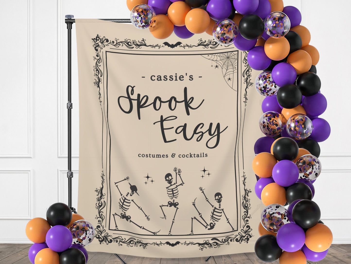 Custom Name Spook Easy Banner Birthday Party - 21st Birthday, 30th Birthday, 40th Birthday, 50th Birthday - Pink and Black - October Halloween Party Décor - Custom Backdrop