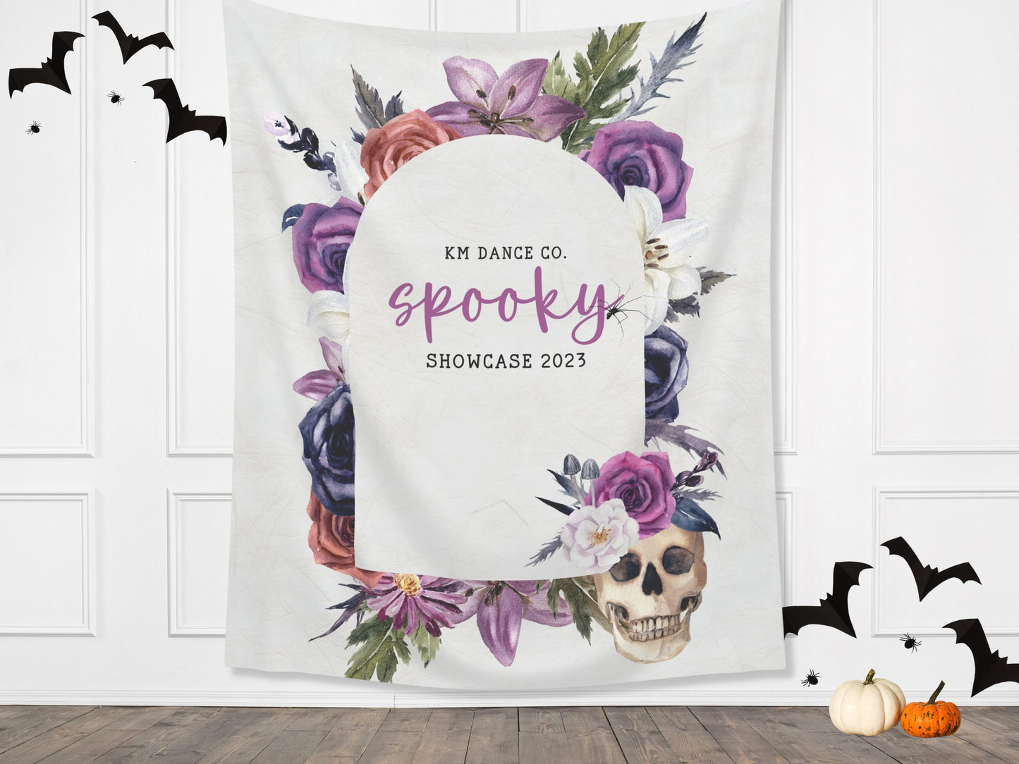 Custom Text Skull and Purple Floral Banner Birthday Party - 21st Birthday, 30th Birthday, 40th Birthday, 50th Birthday - - October Halloween Party Décor - Custom Backdrop