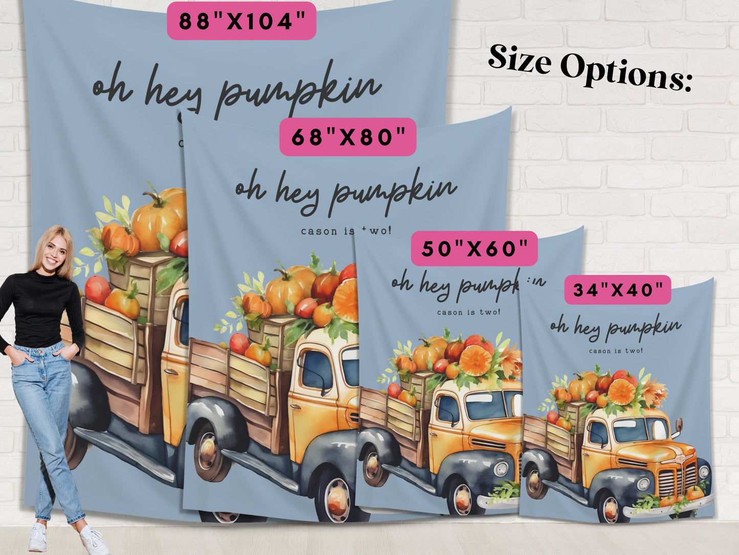 Pumpkin Truck Custom Text Banner | Customizable Pumpkin Patch Backdrop | 1st Birthday, Kids Birthday, Fall Festival or Baby Shower Décor