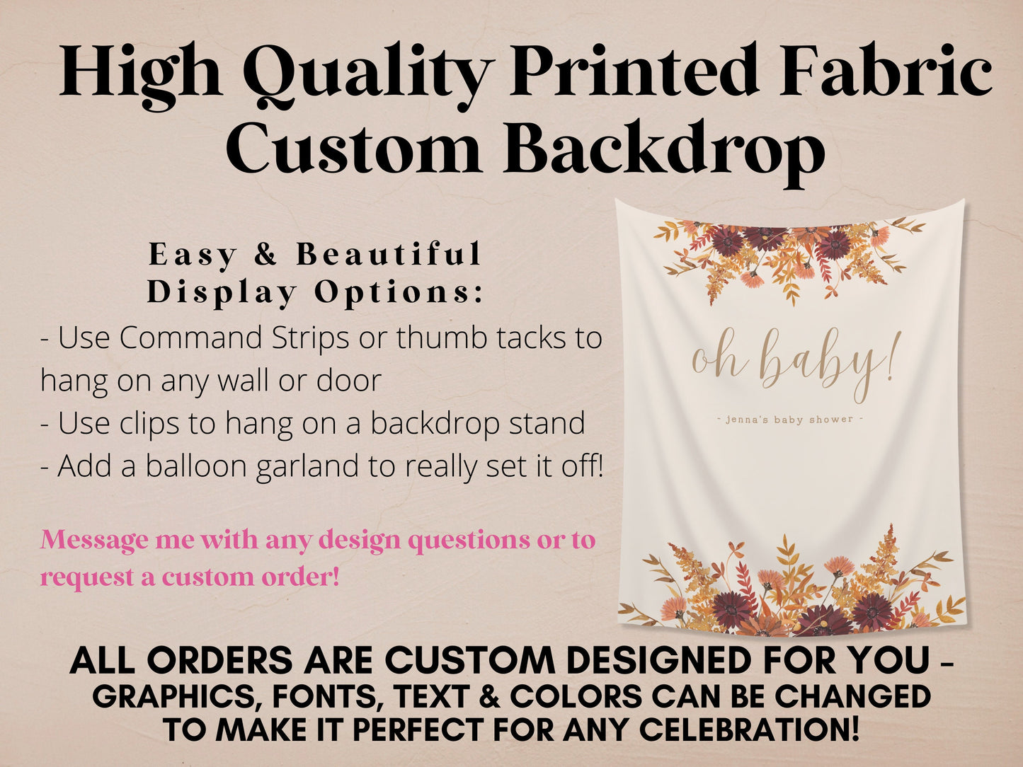 Oh Baby Fall Floral Custom Banner | Customizable Autumn Baby Shower Backdrop | Our Little Pumpkin 1st, 2nd, 3rd Birthday