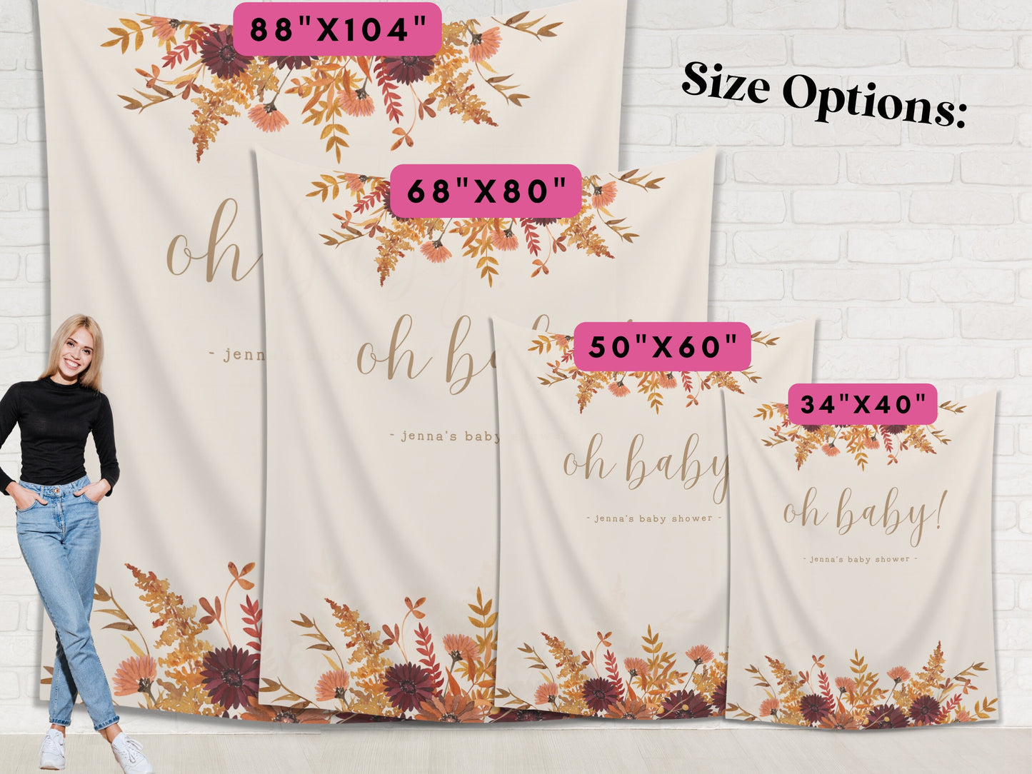 Oh Baby Fall Floral Custom Banner | Customizable Autumn Baby Shower Backdrop | Our Little Pumpkin 1st, 2nd, 3rd Birthday