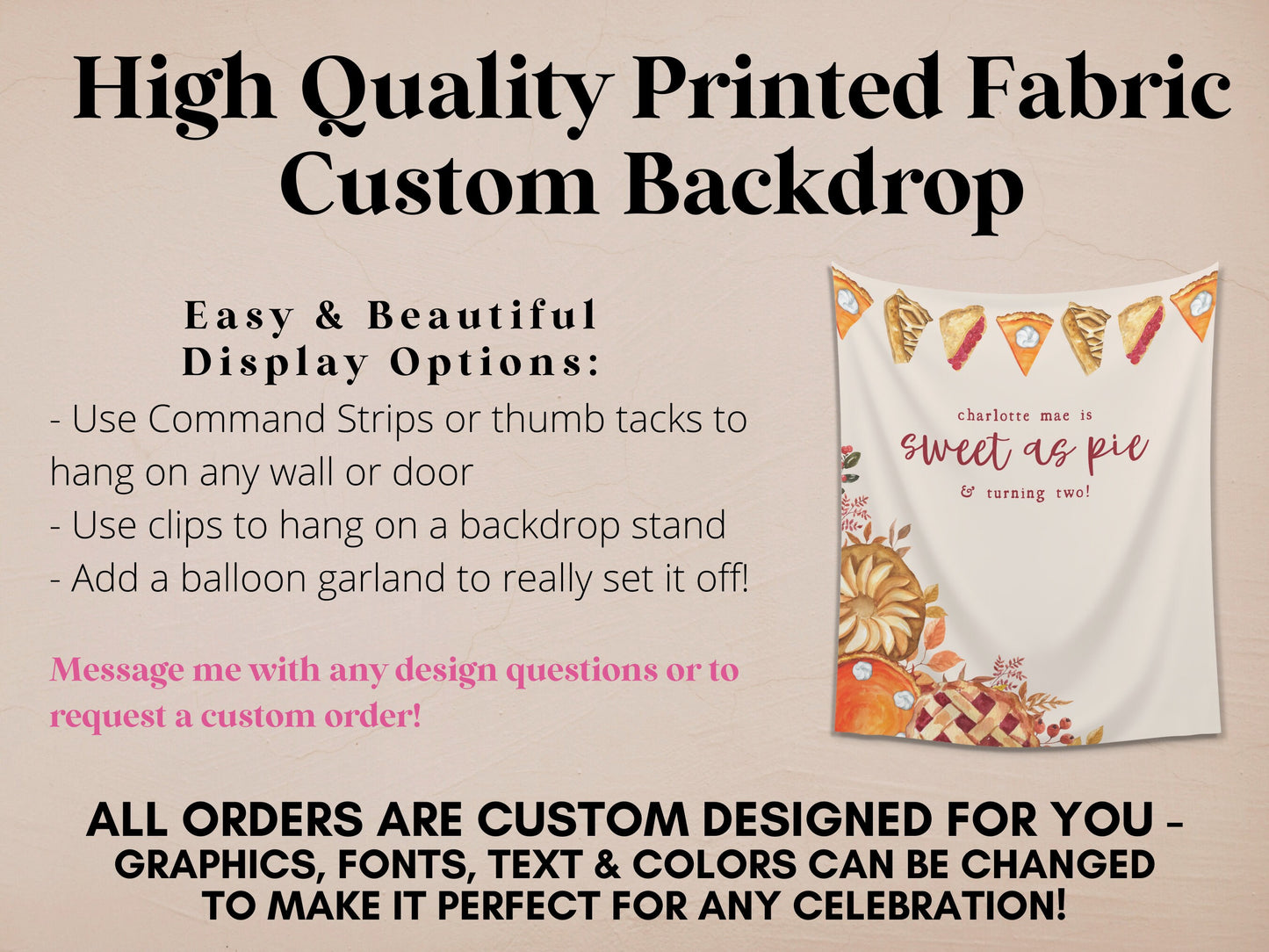 Sweet as Pie Birthday Party Custom Banner | Customizable Autumn Baby Shower Backdrop | 1st, 2nd or 3rd Birthday | Kids Thanksgiving Birthday