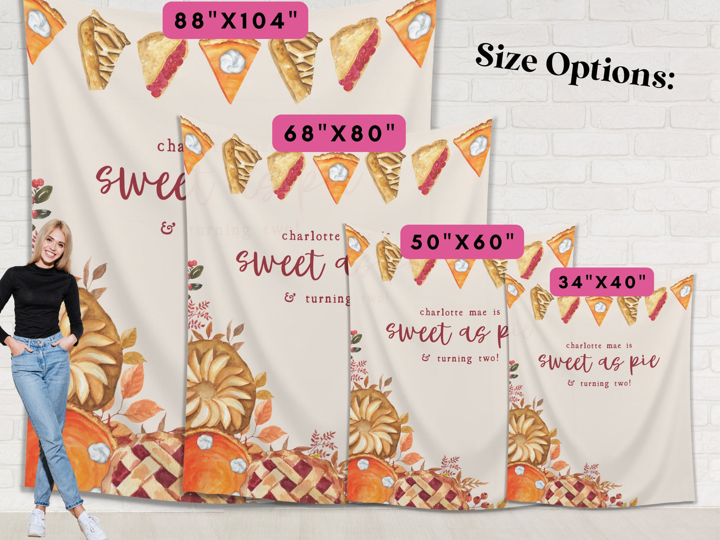 Sweet as Pie Birthday Party Custom Banner | Customizable Autumn Baby Shower Backdrop | 1st, 2nd or 3rd Birthday | Kids Thanksgiving Birthday