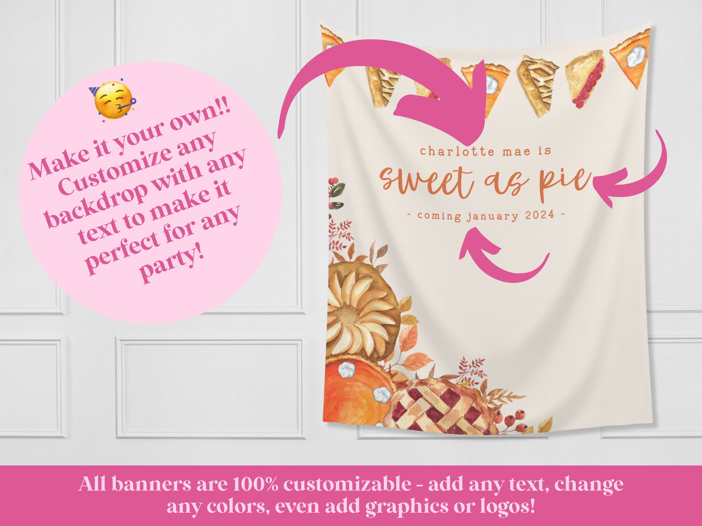 Sweet as Pie Banner Fall Party - November Thanksgiving Birthday Party - Baby Shower Décor - Custom Backdrop - Bridal Shower - Engagement Part - Pumpkin Pie