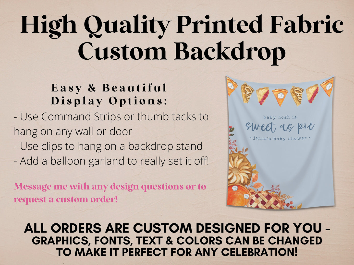 Sweet as Pie Baby Shower Custom Banner | Customizable Text November Baby Shower Backdrop | Thanksgiving Bridal Shower or Engagement Party