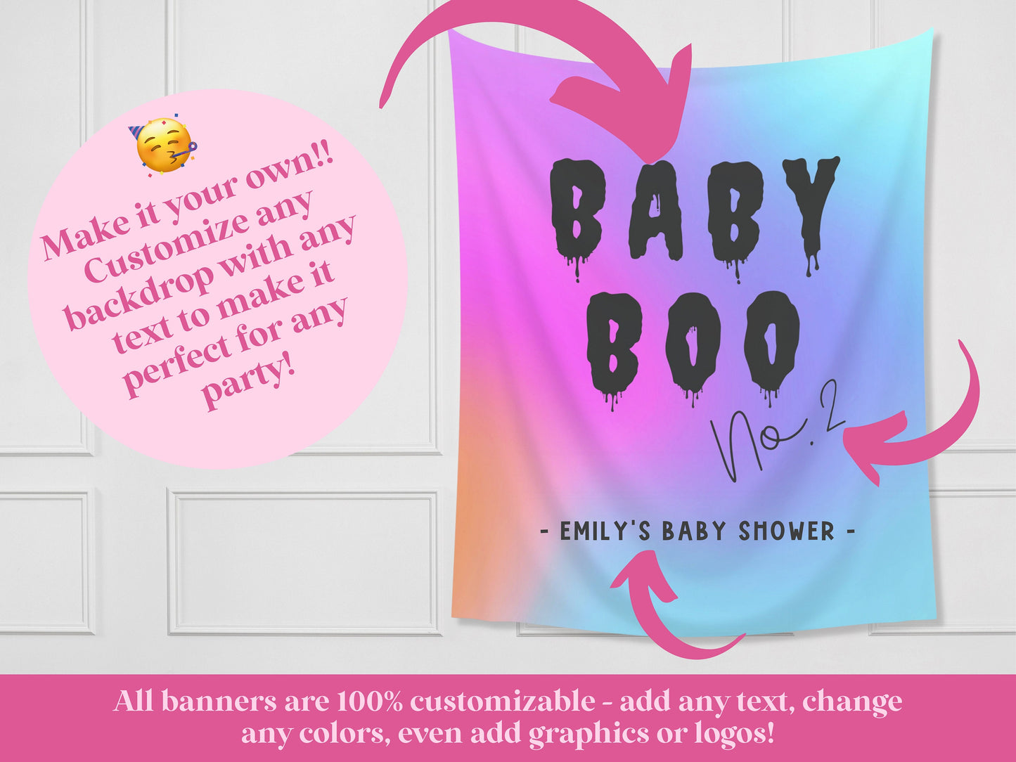 Baby Boo No. 2 Halloween Banner | Completely Customizable Reveal Party or Baby Shower | Personalized Halloween Photo Booth