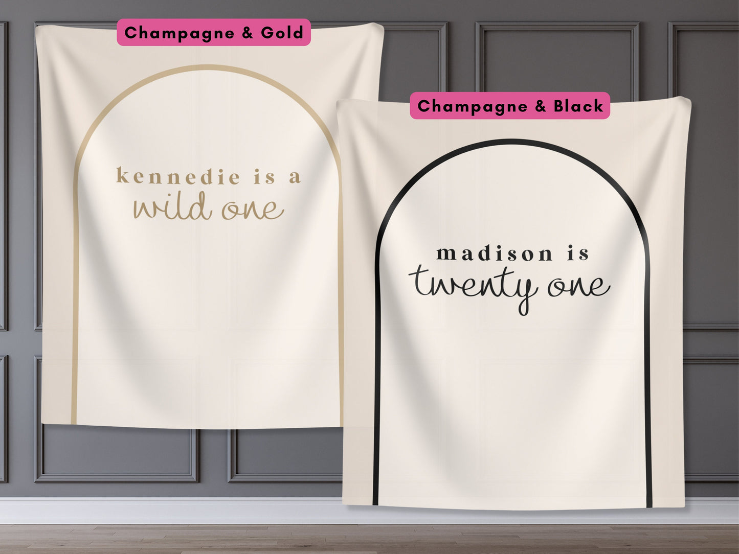 Arch Custom Text Party Banner| Personalized Name or Saying Arch Backdrop Retro Boho Bachelorette, Baby Shower and Birthday Party Décor