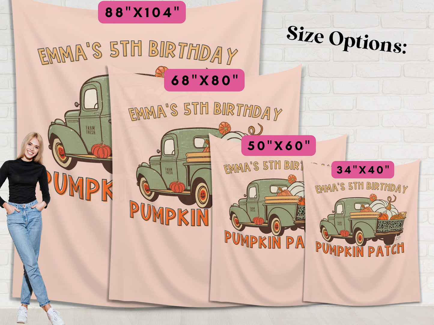 Pumpkin Patch Leopard Truck Custom Text Banner | Customizable Fall Backdrop | 1st Birthday, Kid Birthday, Fall Festival or Baby Shower Décor