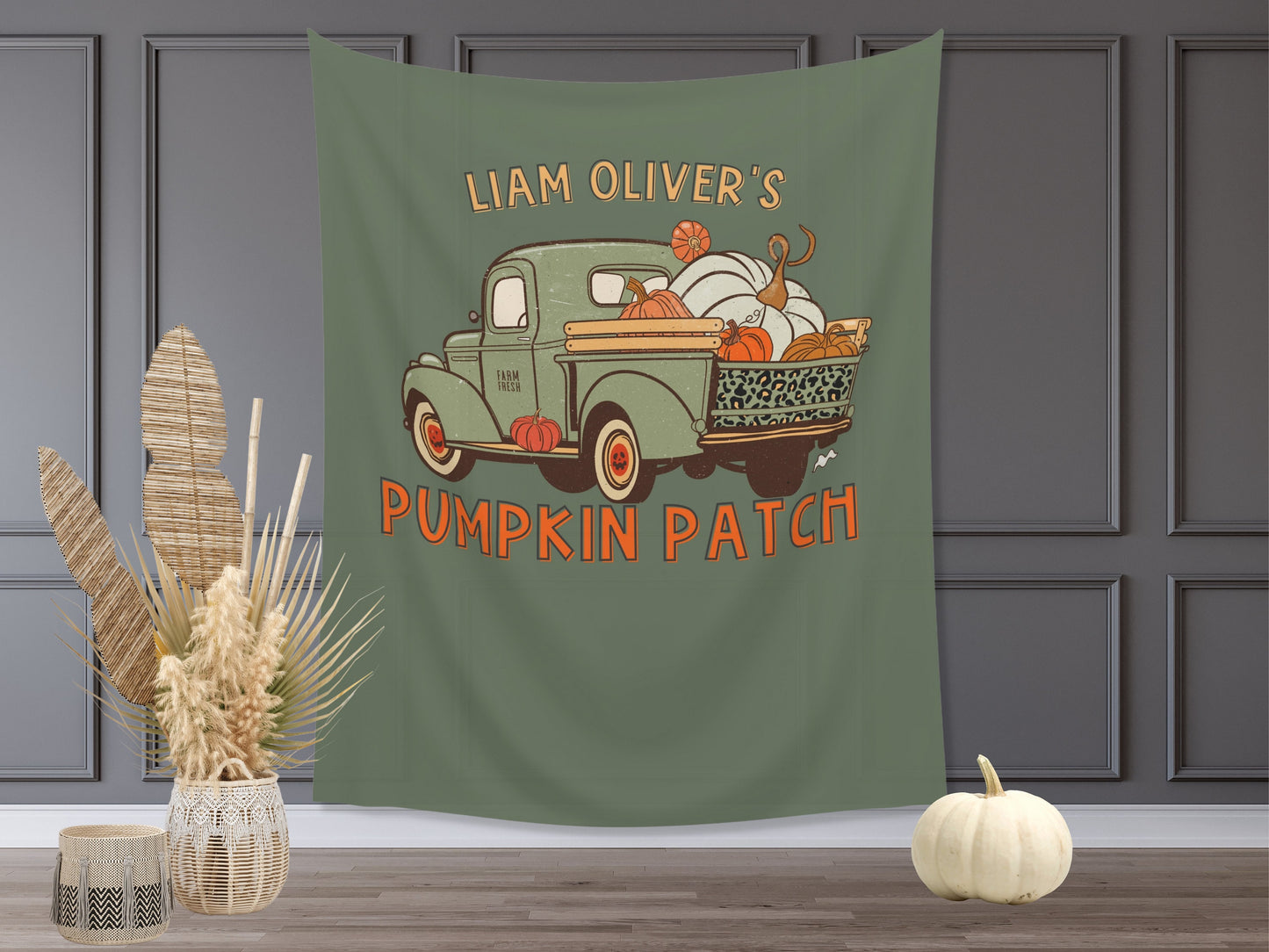 Pumpkin Patch Leopard Truck Custom Text Banner | Customizable Fall Backdrop | 1st Birthday, Kid Birthday, Fall Festival or Baby Shower Décor