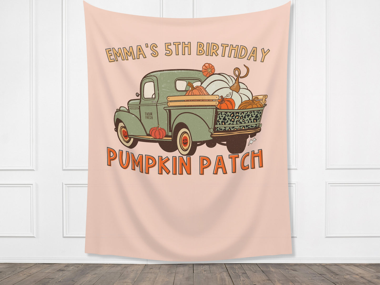 Pumpkin Patch Leopard Truck Custom Text Banner | Customizable Fall Backdrop | 1st Birthday, Kid Birthday, Fall Festival or Baby Shower Décor