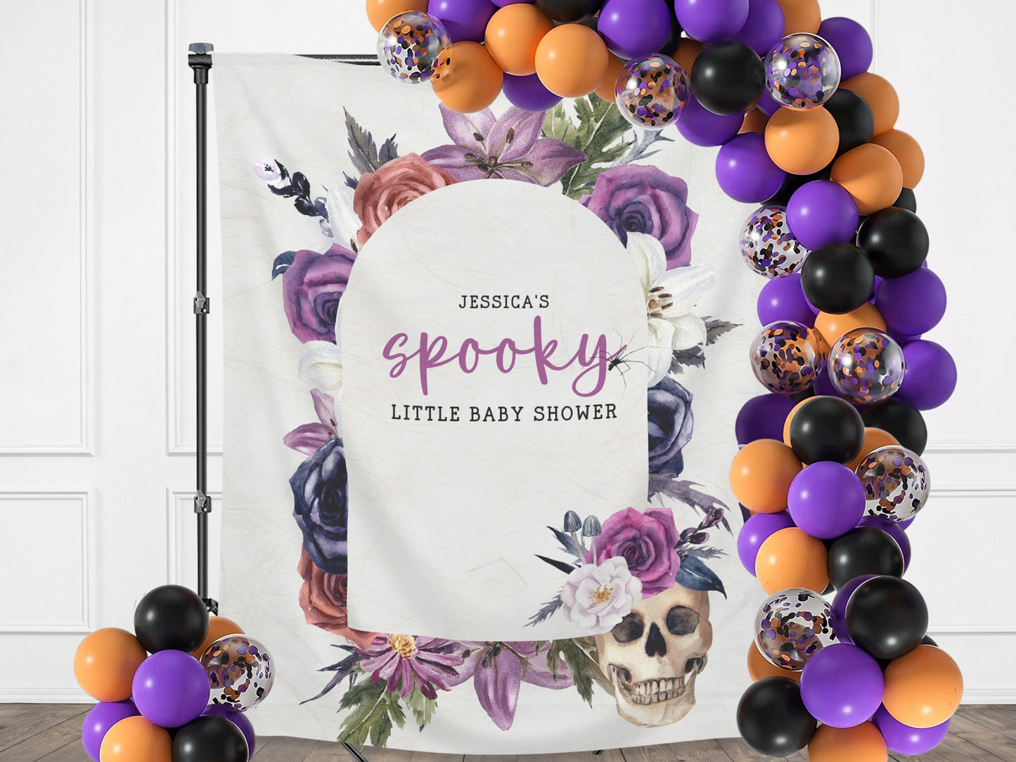 Custom Text Skull and Purple Floral Banner Birthday Party - 21st Birthday, 30th Birthday, 40th Birthday, 50th Birthday - - October Halloween Party Décor - Custom Backdrop
